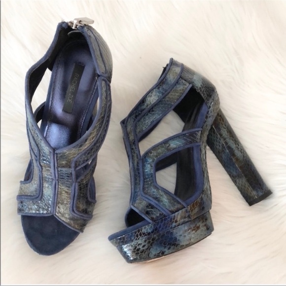 Rachel Zoe Peggy Snakeskin Heel Sandal in Marine 8 - Picture 4 of 10